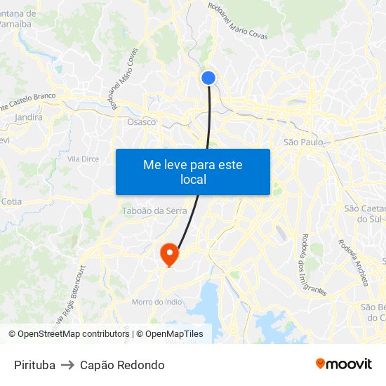 Pirituba to Capão Redondo map