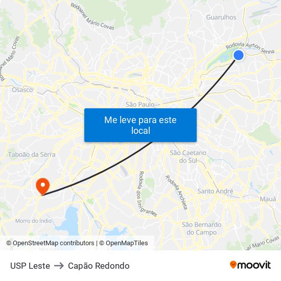 USP Leste to Capão Redondo map