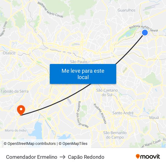 Comendador Ermelino to Capão Redondo map