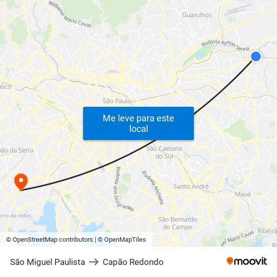 São Miguel Paulista to Capão Redondo map