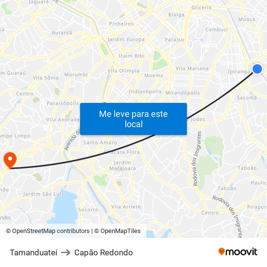 Tamanduateí to Capão Redondo map