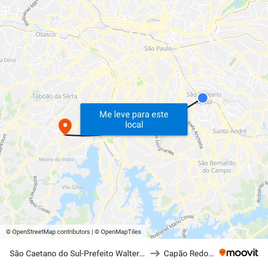 São Caetano do Sul-Prefeito Walter Braido to Capão Redondo map