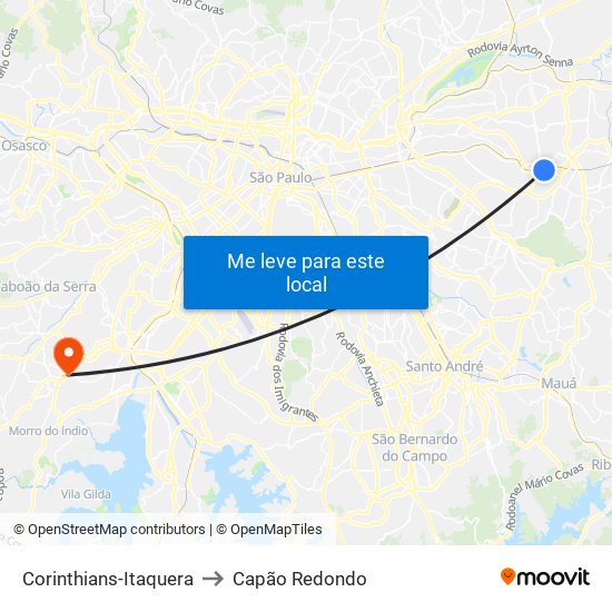Corinthians-Itaquera to Capão Redondo map