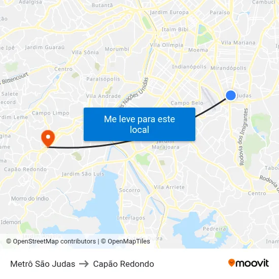 Metrô São Judas to Capão Redondo map