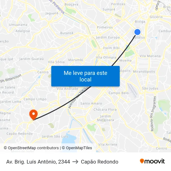Av. Brig. Luís Antônio, 2344 to Capão Redondo map
