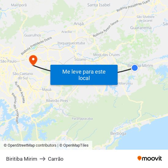 Biritiba Mirim to Carrão map