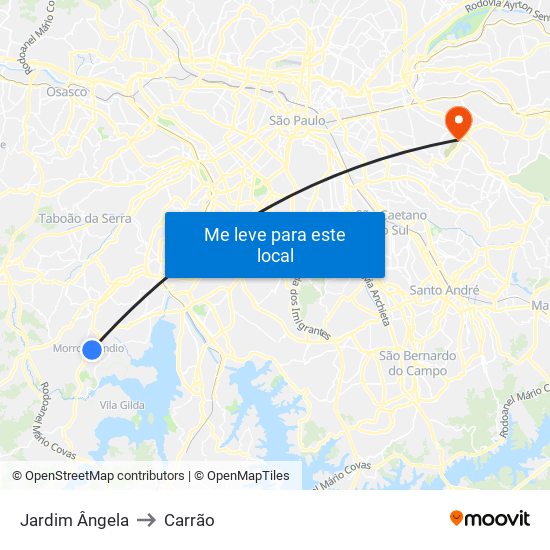 Jardim Ângela to Carrão map