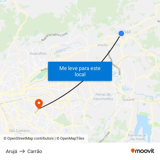 Arujá to Carrão map