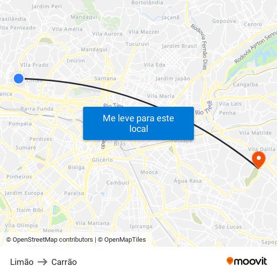 Limão to Carrão map