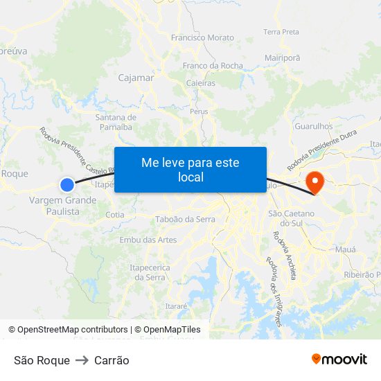 São Roque to Carrão map