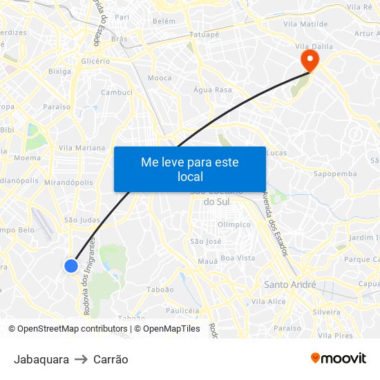 Jabaquara to Carrão map