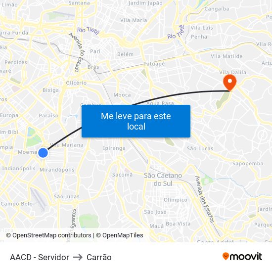 AACD - Servidor to Carrão map