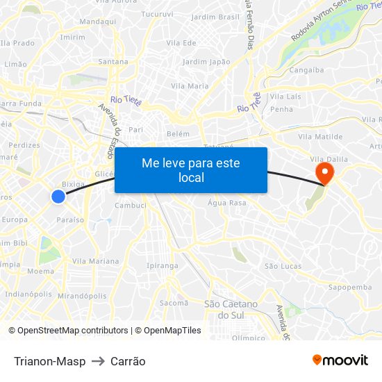 Trianon-Masp to Carrão map