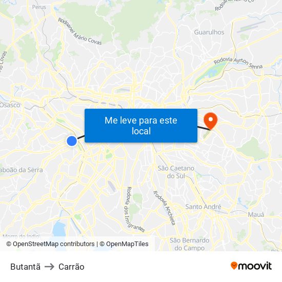 Butantã to Carrão map