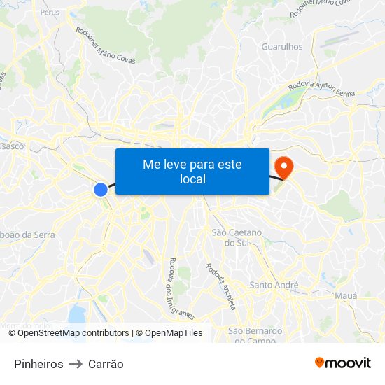 Pinheiros to Carrão map