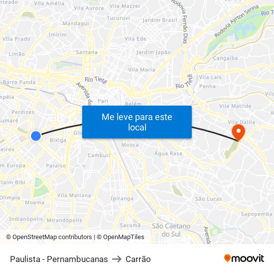 Paulista - Pernambucanas to Carrão map