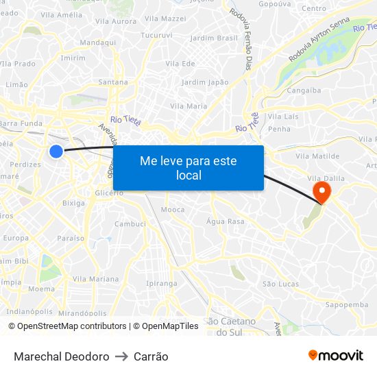 Marechal Deodoro to Carrão map