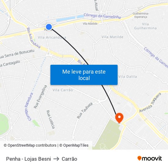 Penha - Lojas Besni to Carrão map