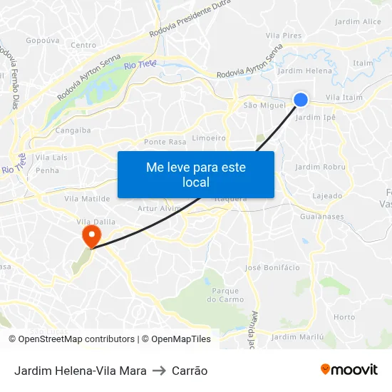 Jardim Helena-Vila Mara to Carrão map