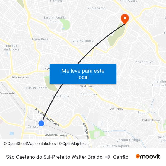 São Caetano do Sul-Prefeito Walter Braido to Carrão map