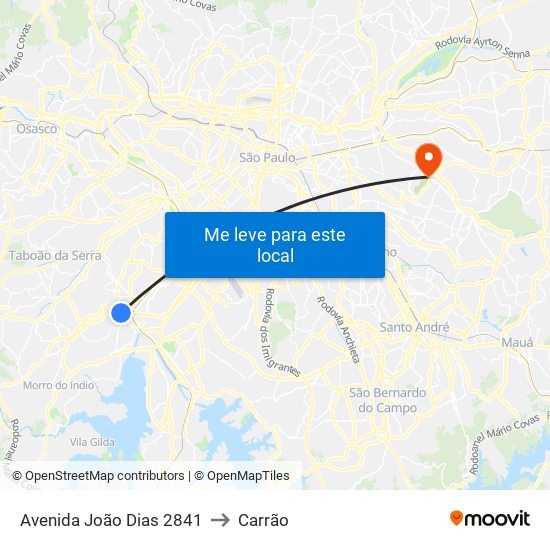 Avenida João Dias 2841 to Carrão map