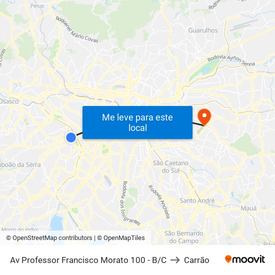 Av Professor Francisco Morato 100 - B/C to Carrão map