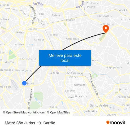 Metrô São Judas to Carrão map