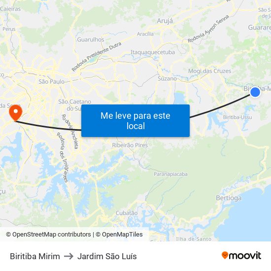 Biritiba Mirim to Jardim São Luís map