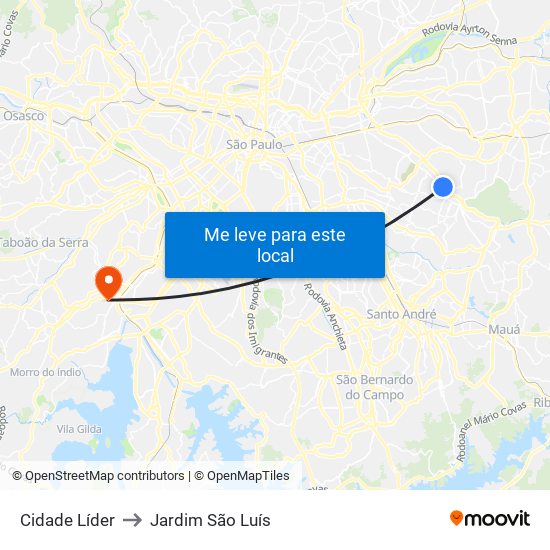 Cidade Líder to Jardim São Luís map