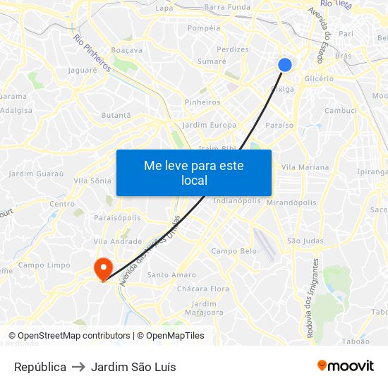 República to Jardim São Luís map