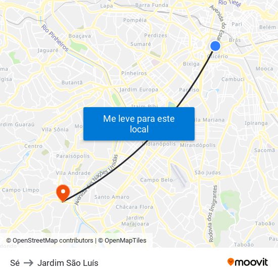 Sé to Jardim São Luís map