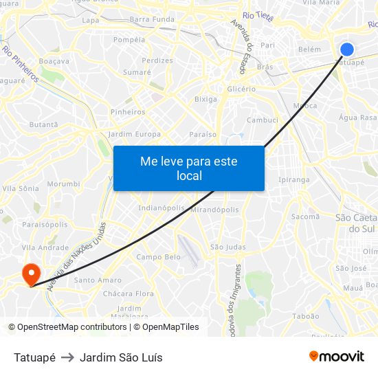 Tatuapé to Jardim São Luís map