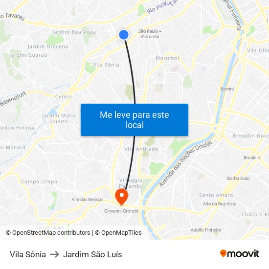 Vila Sônia to Jardim São Luís map