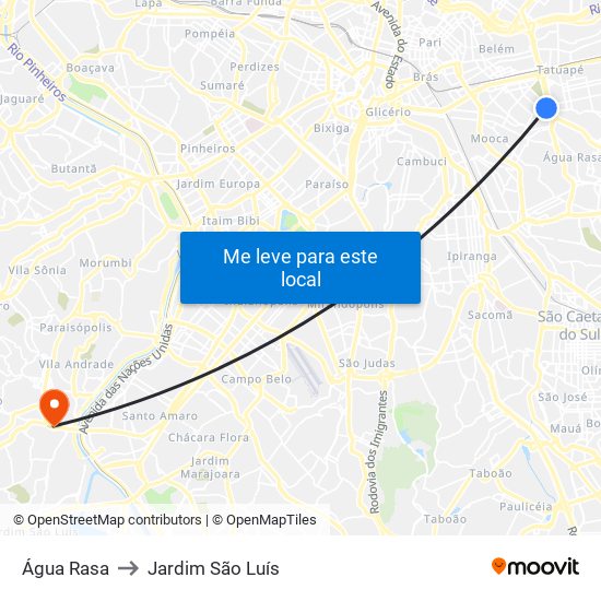 Água Rasa to Jardim São Luís map