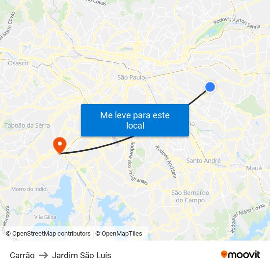 Carrão to Jardim São Luís map