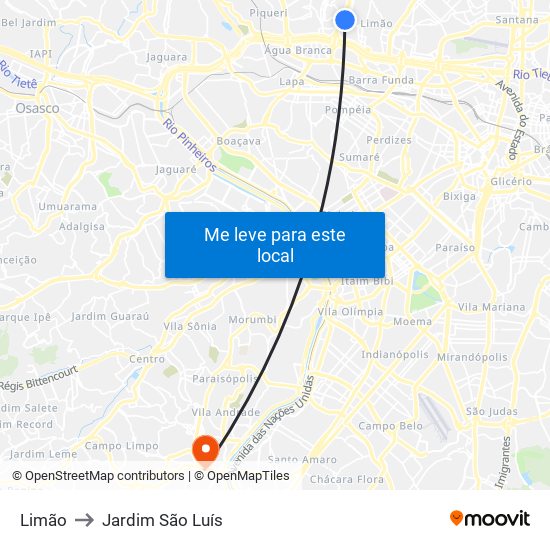 Limão to Jardim São Luís map