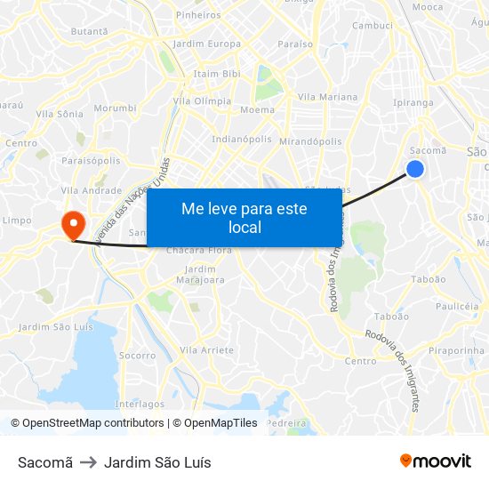 Sacomã to Jardim São Luís map