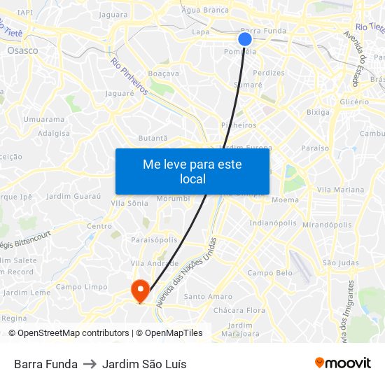 Barra Funda to Jardim São Luís map