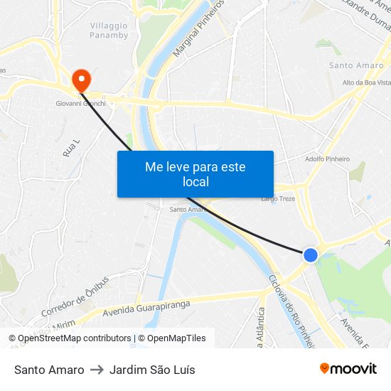 Santo Amaro to Jardim São Luís map