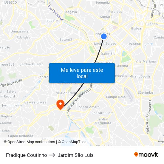 Fradique Coutinho to Jardim São Luís map