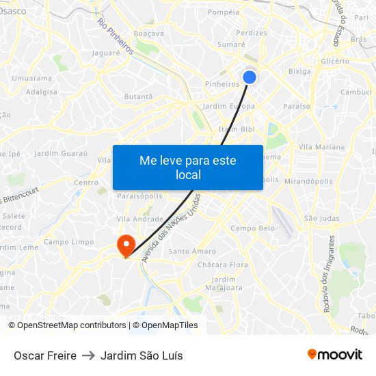 Oscar Freire to Jardim São Luís map