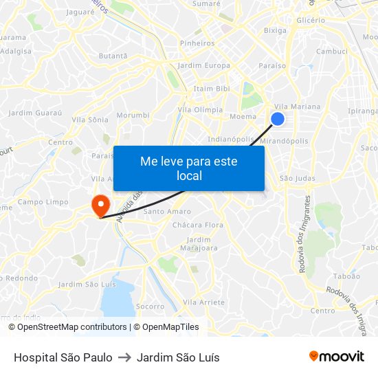 Hospital São Paulo to Jardim São Luís map