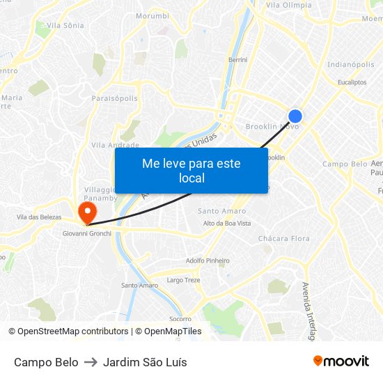 Campo Belo to Jardim São Luís map