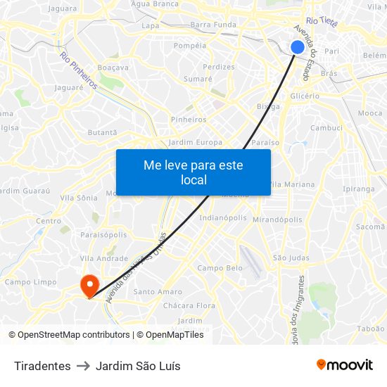 Tiradentes to Jardim São Luís map