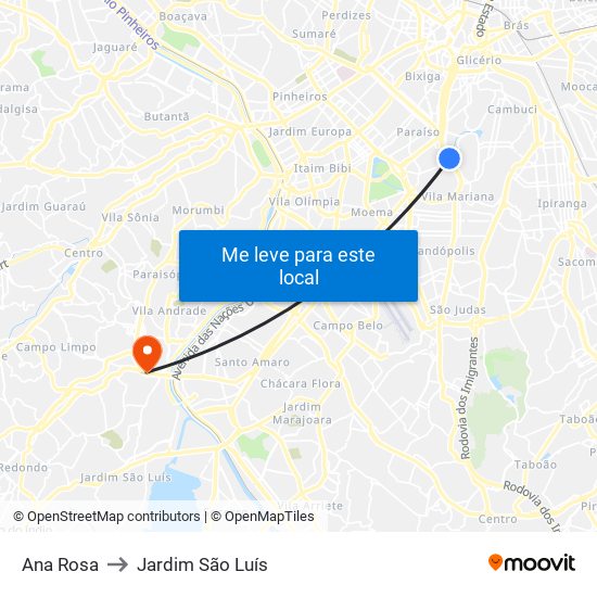 Ana Rosa to Jardim São Luís map