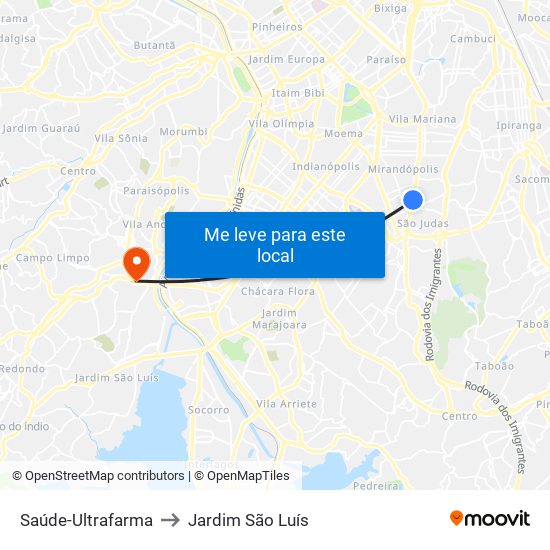 Saúde-Ultrafarma to Jardim São Luís map