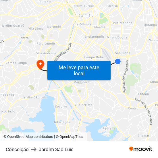 Conceição to Jardim São Luís map