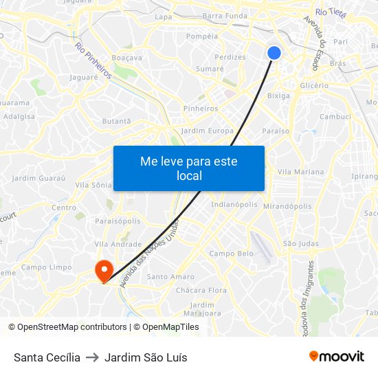 Santa Cecília to Jardim São Luís map