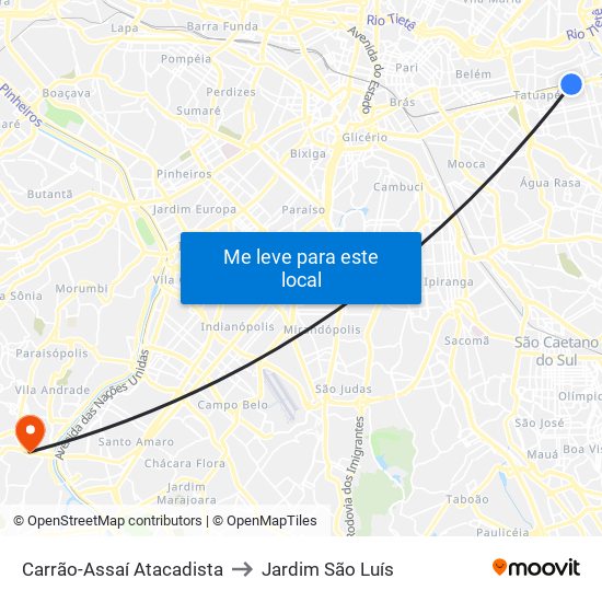 Carrão-Assaí Atacadista to Jardim São Luís map