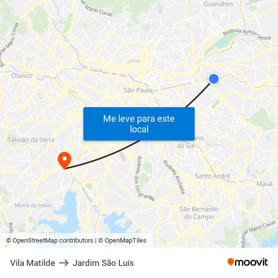 Vila Matilde to Jardim São Luís map